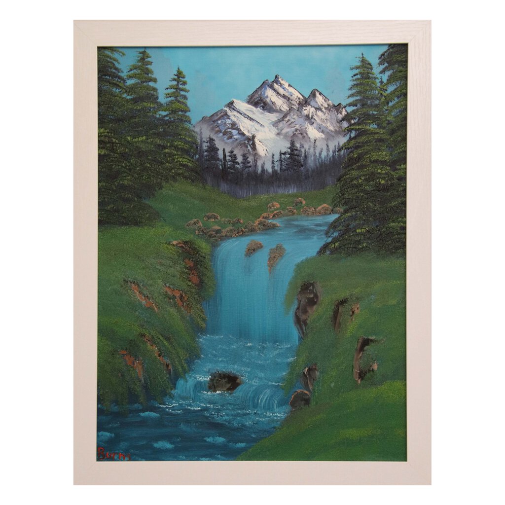#38 Valley Waterfall original oil on canvas 18"x24" with a white frame