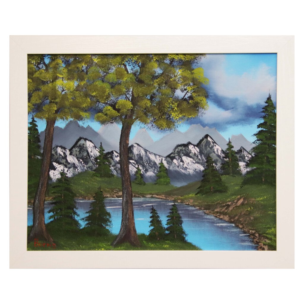 #62 Mountain River original oil on canvas 16"x20" with a white frame
