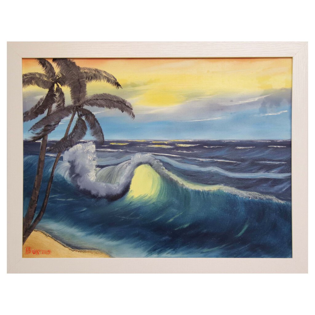 #66 Surfs Up original oil on canvas 18"x24" with a white frame