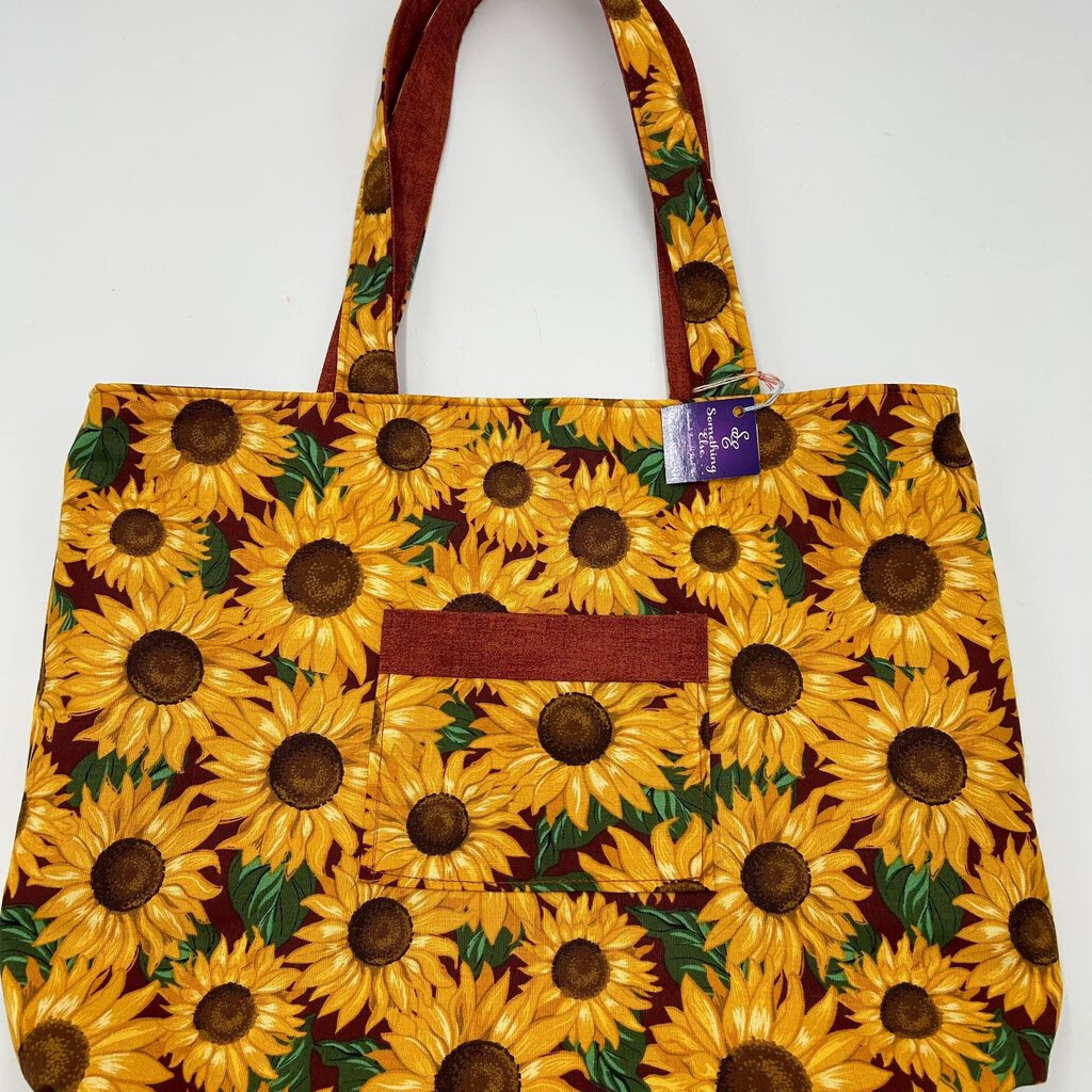 Sunflower Reversible Tote Bag w/ burgandy