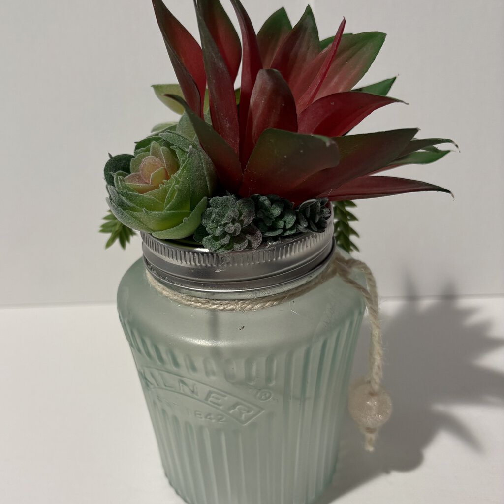 25 .00frosted green succulent jar