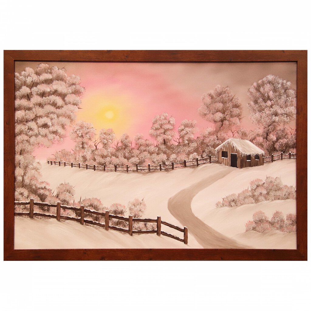 #207 Warm Winter Days III original oil on canvas 24"x36" with a brown frame