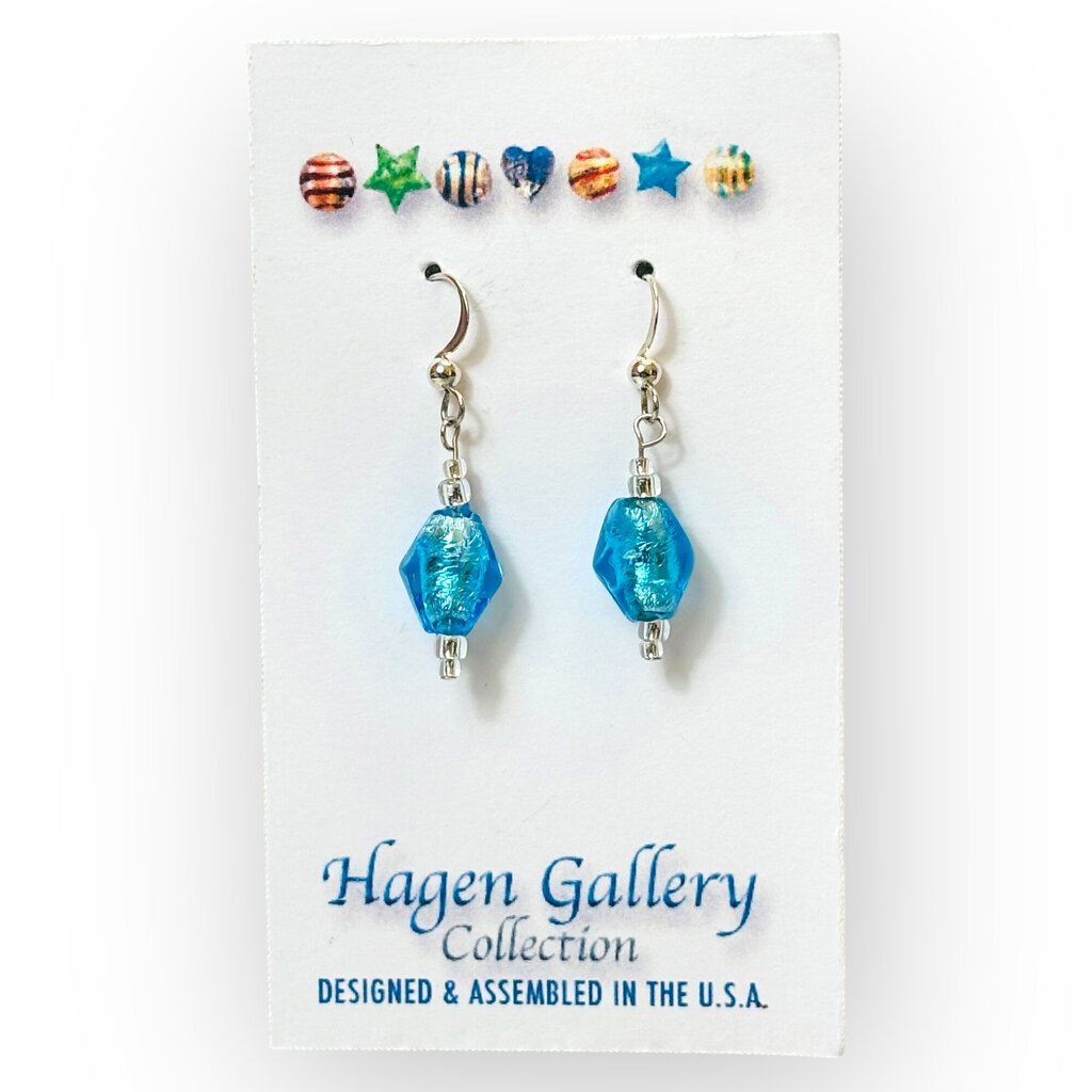 Venetian Glass Earrings - Aqua bicone