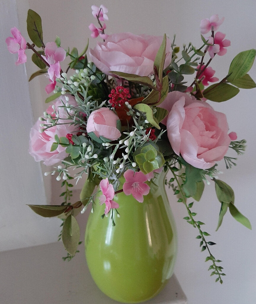 486-green vase of pinks