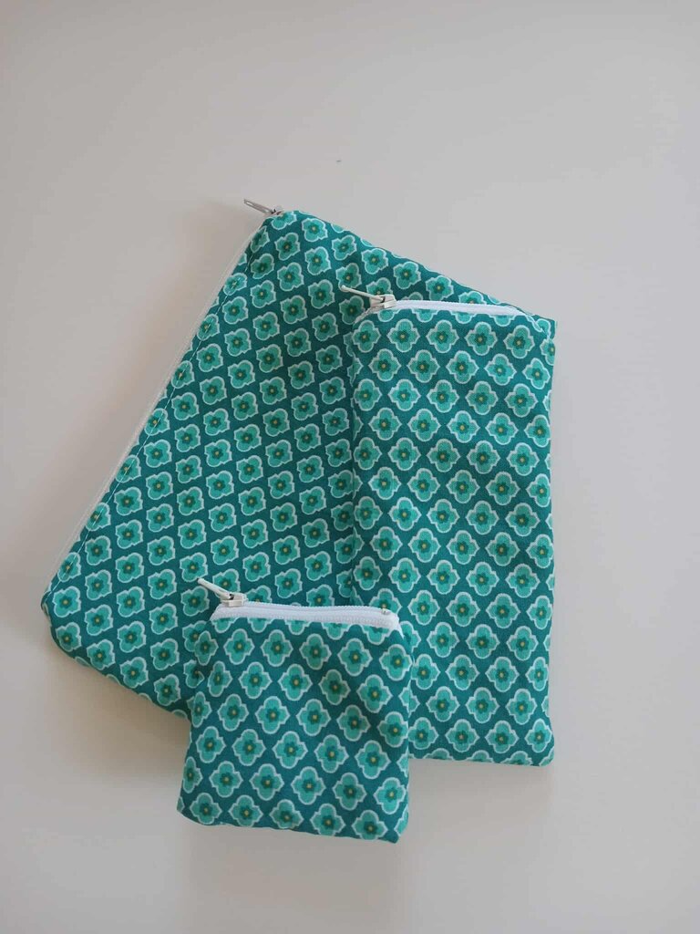Pencil Pouch Trio Blue Flower
