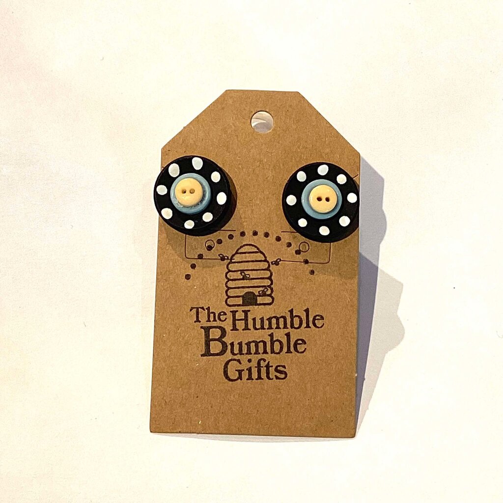 Button Stud Earrings Black Yellow