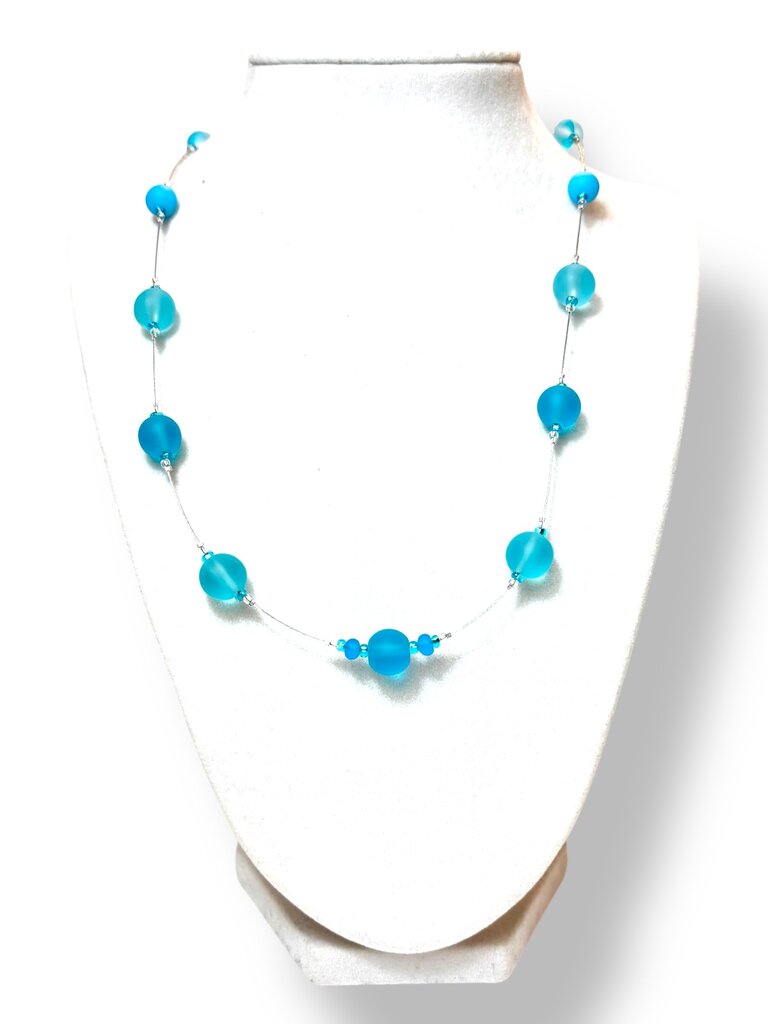 Tumbled Glass Necklace - FL - Shades of Aqua