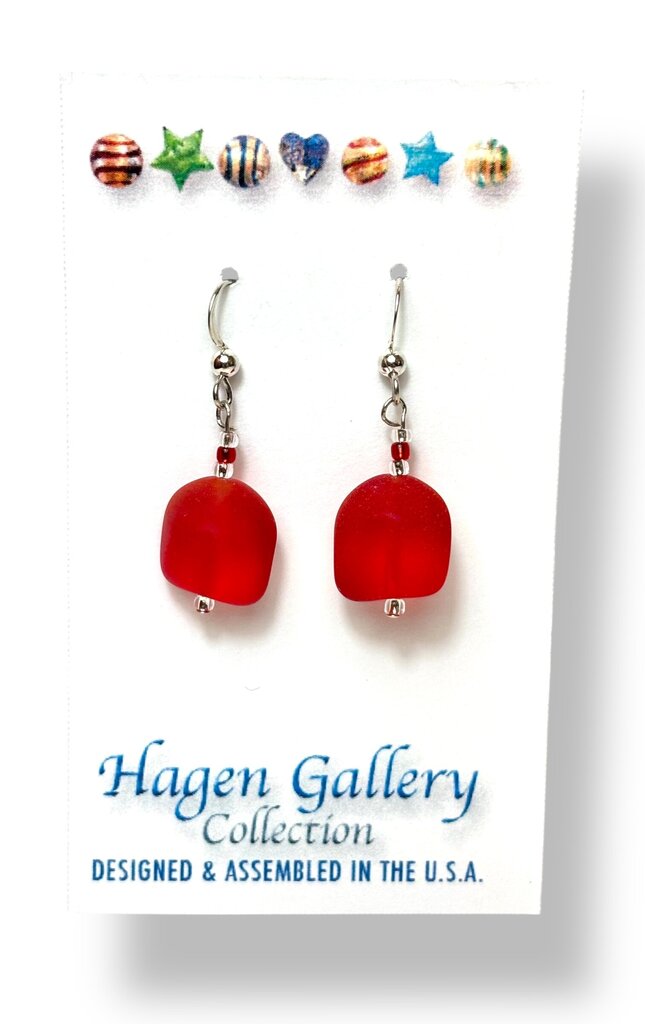 Tumbled Glass Earrings - Nuggets - Red