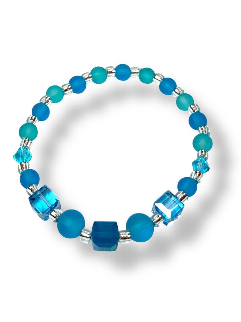 Tumbled Glass & Swarovski Crystal Bracelet - Aqua, teal, & Sea foam