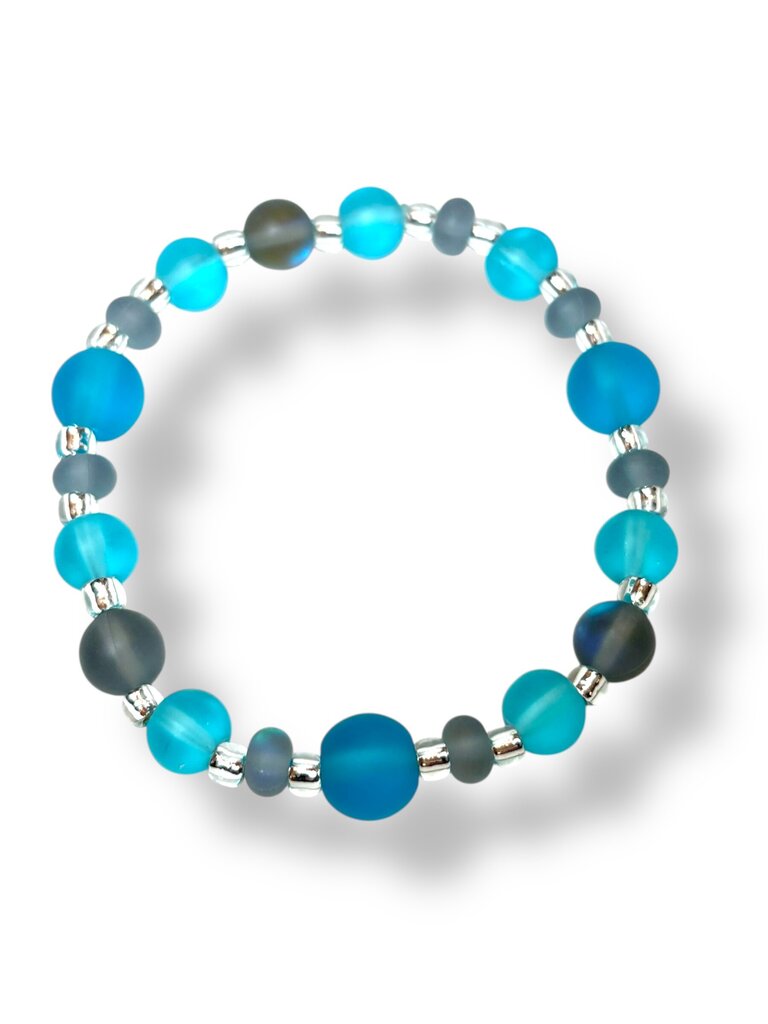 Tumbled Glass Bracelet - aqua & grey
