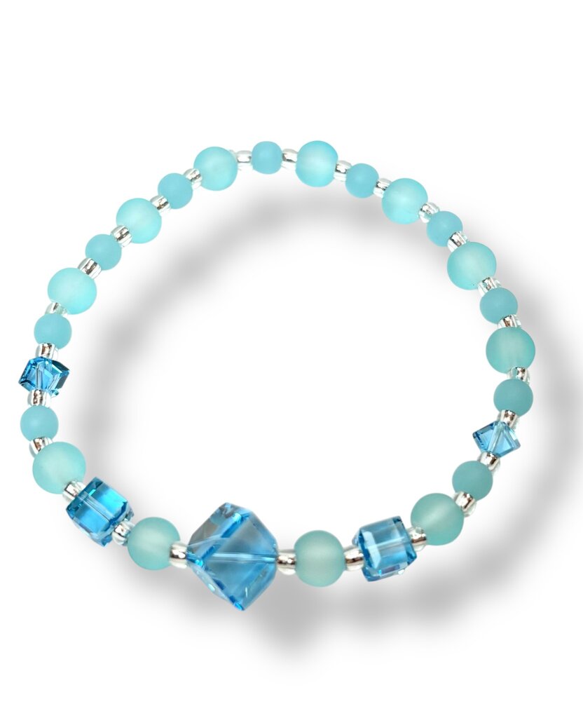Tumbled Glass & Swarovski Crystal Bracelet - Aqua & Sea foam