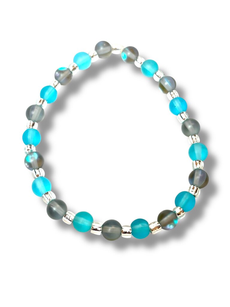 Tumbled Glass Bracelet - CH - Aqua & Grey
