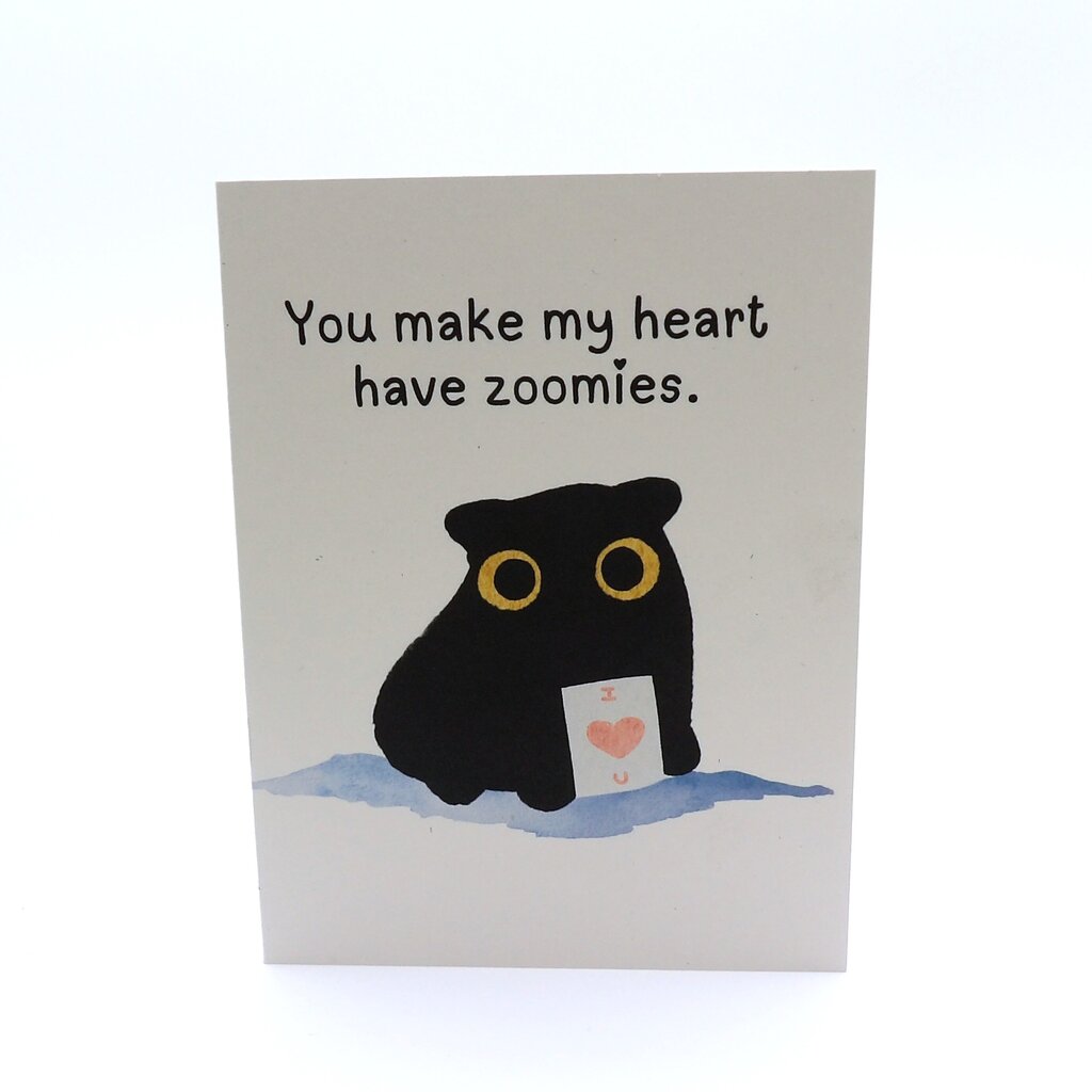 Black Cat Zoomie Heart Love Card