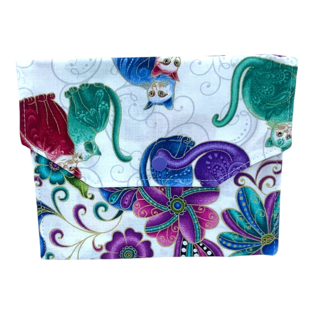med purse, cats & flowers on white