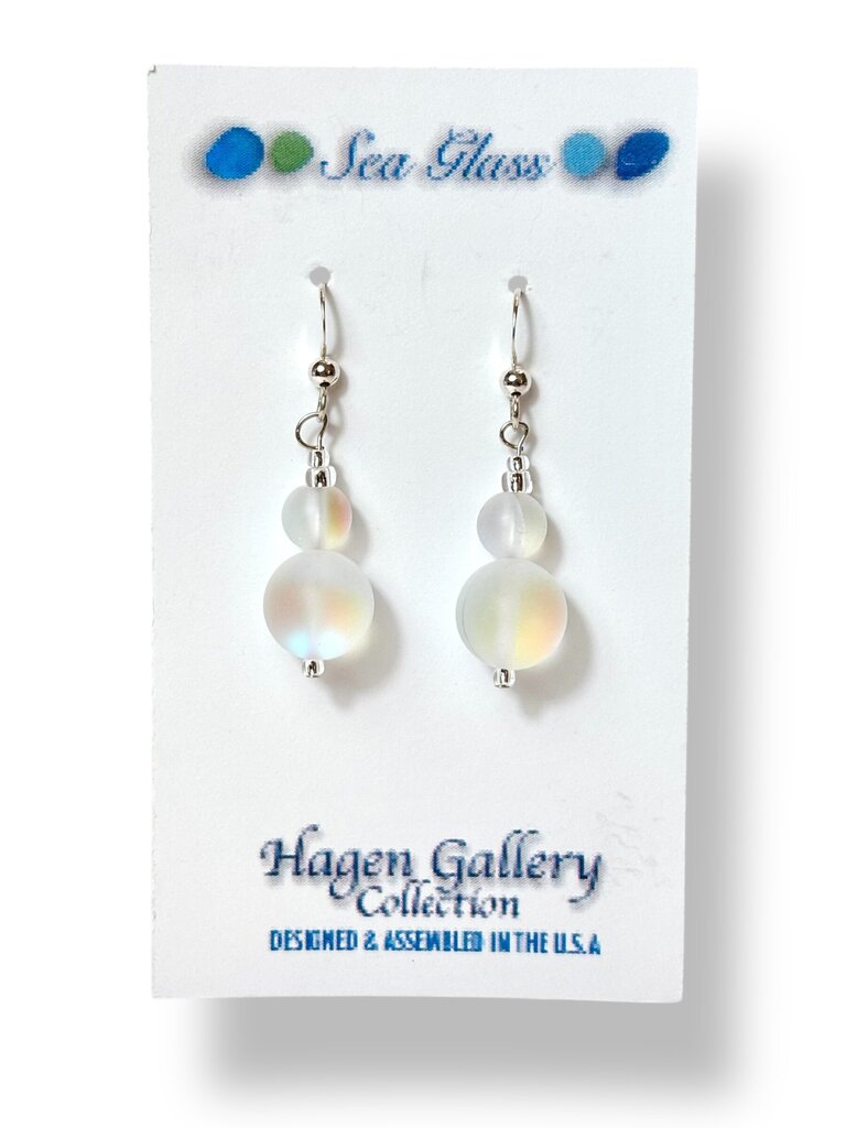 Tumbled Glass Earrings - Double Round white