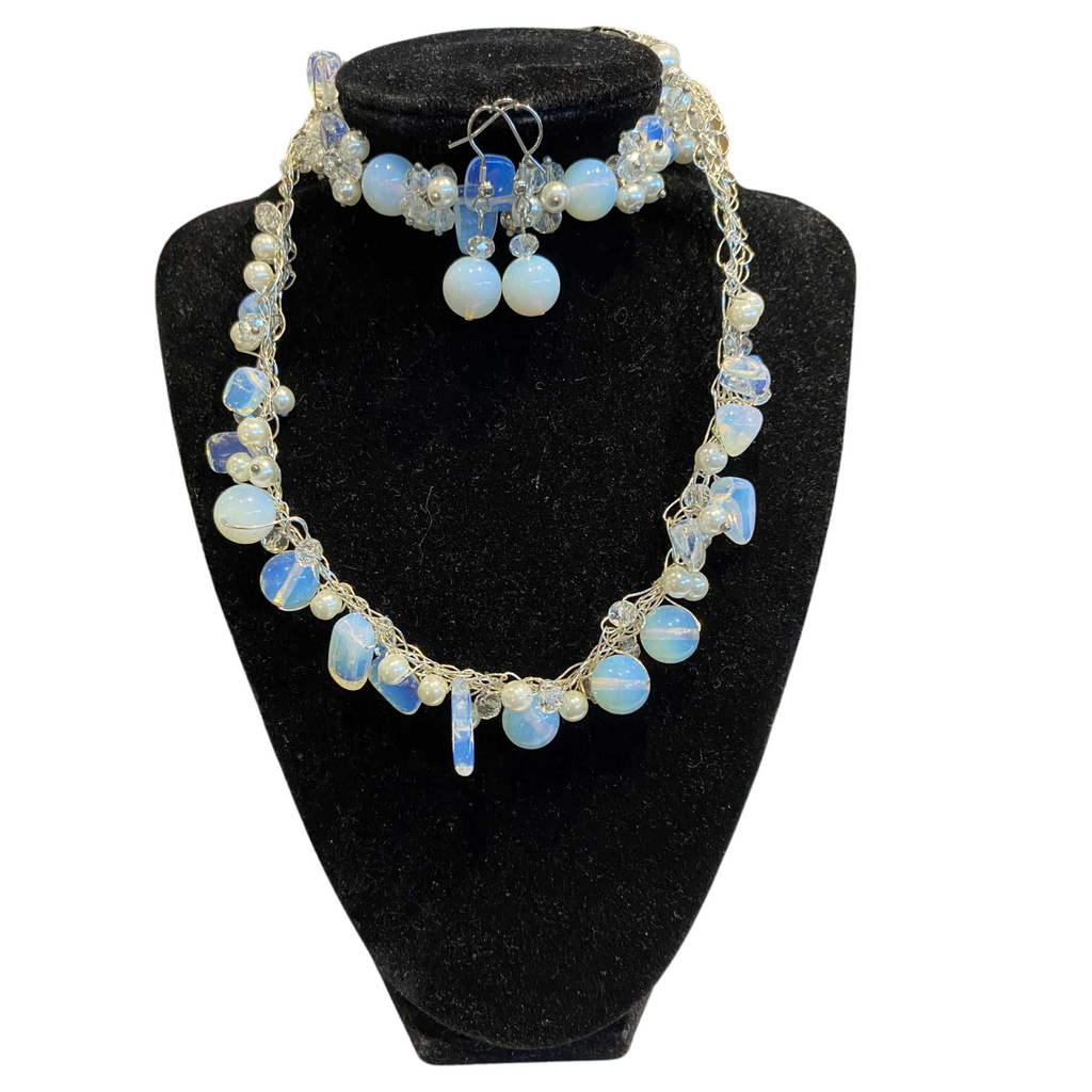 CROCHET NECKLACE BRACELET EARRINGS SET