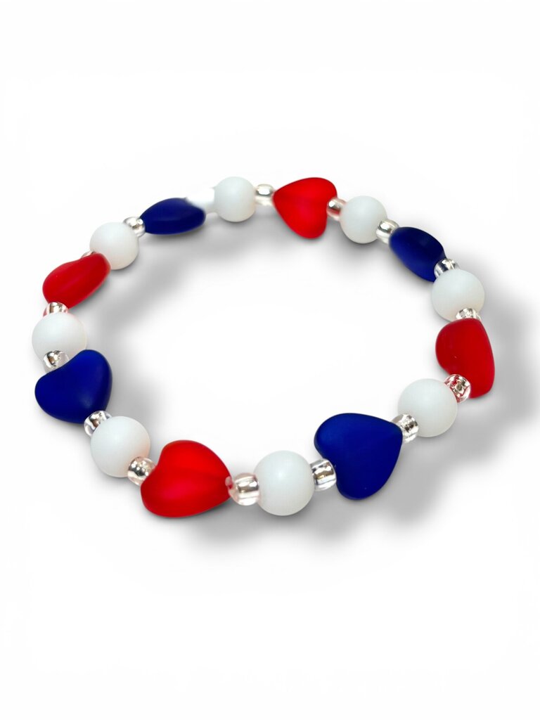 Tumbled Glass Bracelet - red white blue hearts