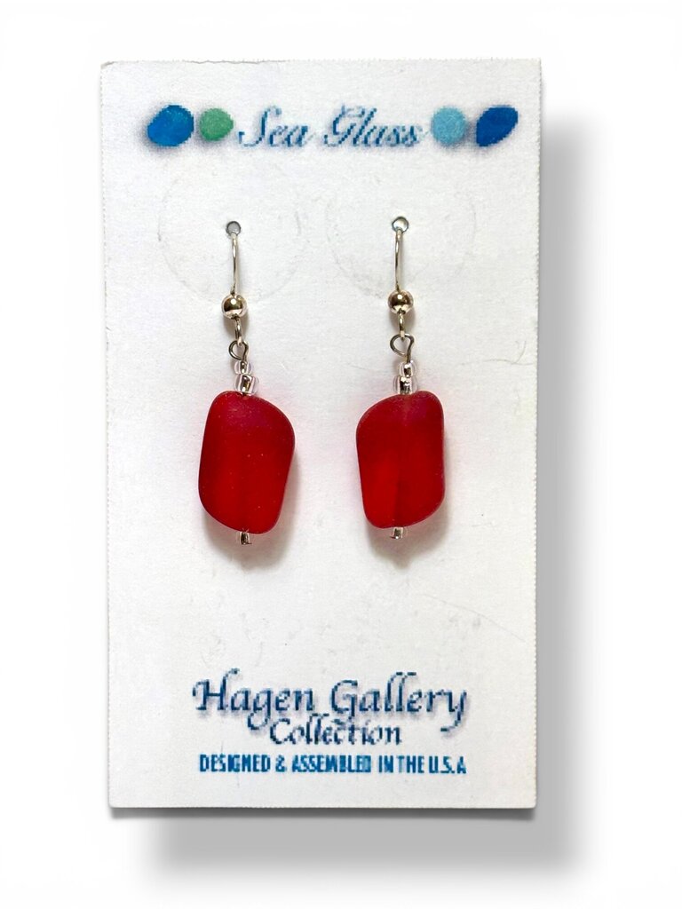 Tumbled Glass Earrings - red nuggets
