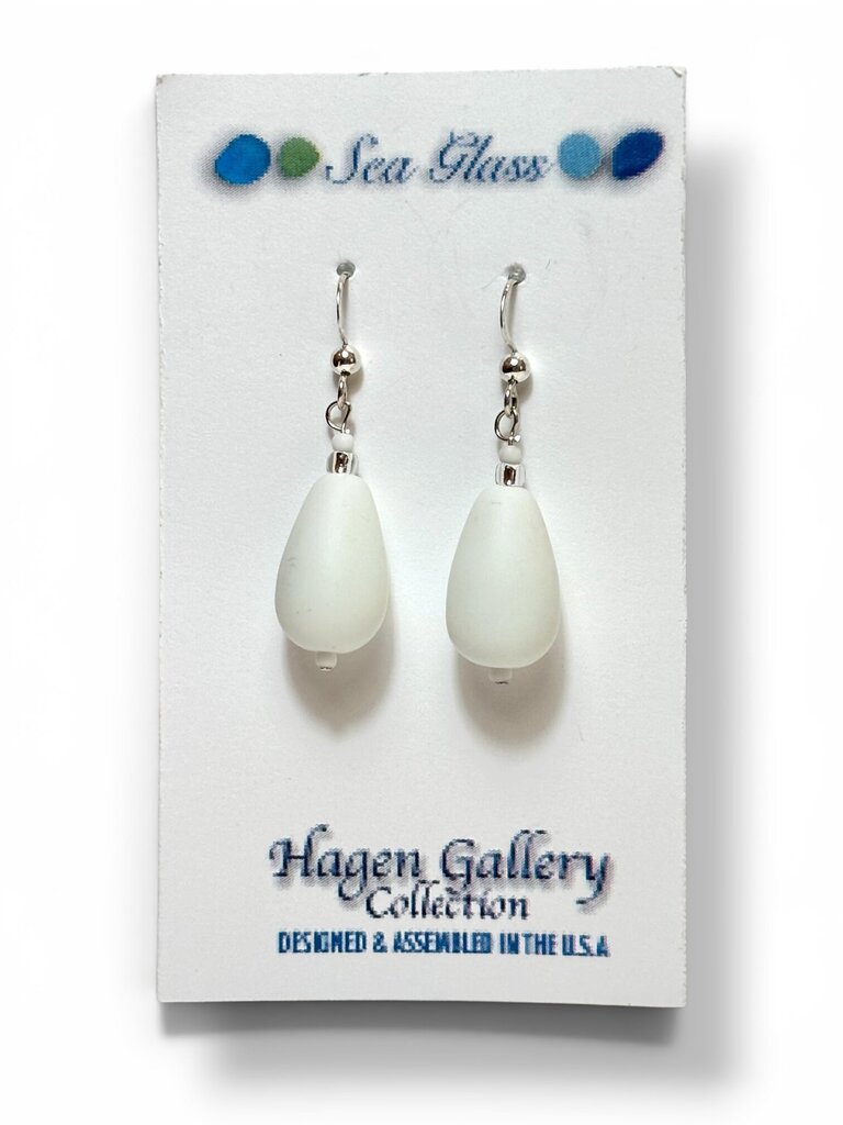 Tumbled Glass Earrings - White tear