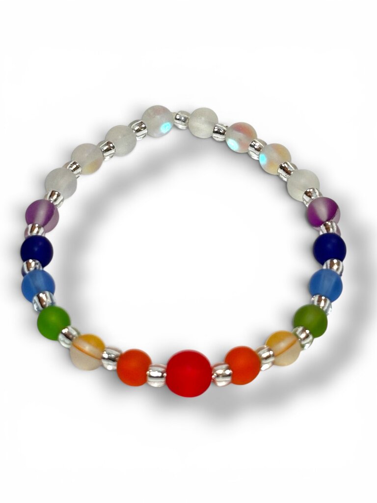 Tumbled Glass Bracelet - Pride Flag Rainbow