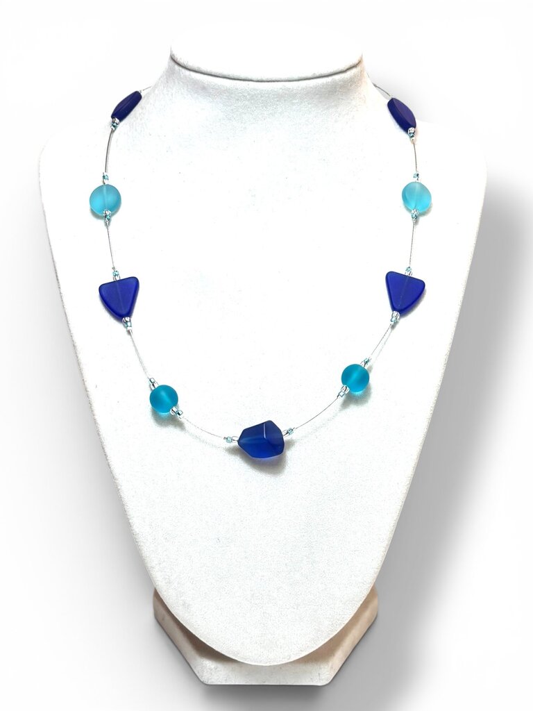 Tumbled Glass Necklace - Fl - Cobalt/Aqua