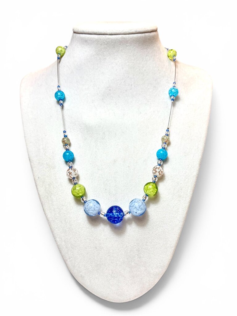 Venetian Glass Necklace - Ch - cobalt/Lt Sap/peri/white Round Som