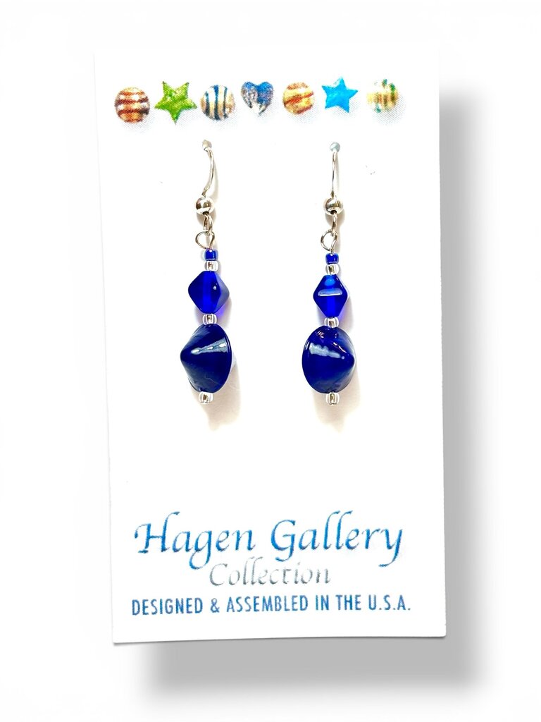 Venetian Glass Earrings - cobalt - double bicone