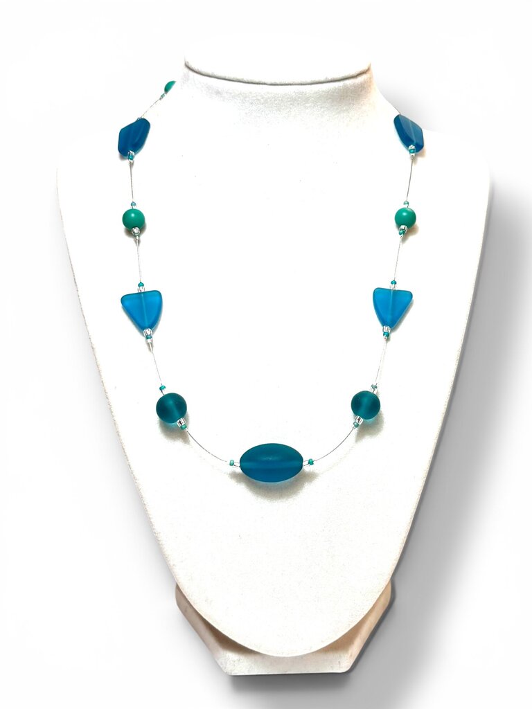 Tumbled Glass Necklace - Fl - Shades of teal