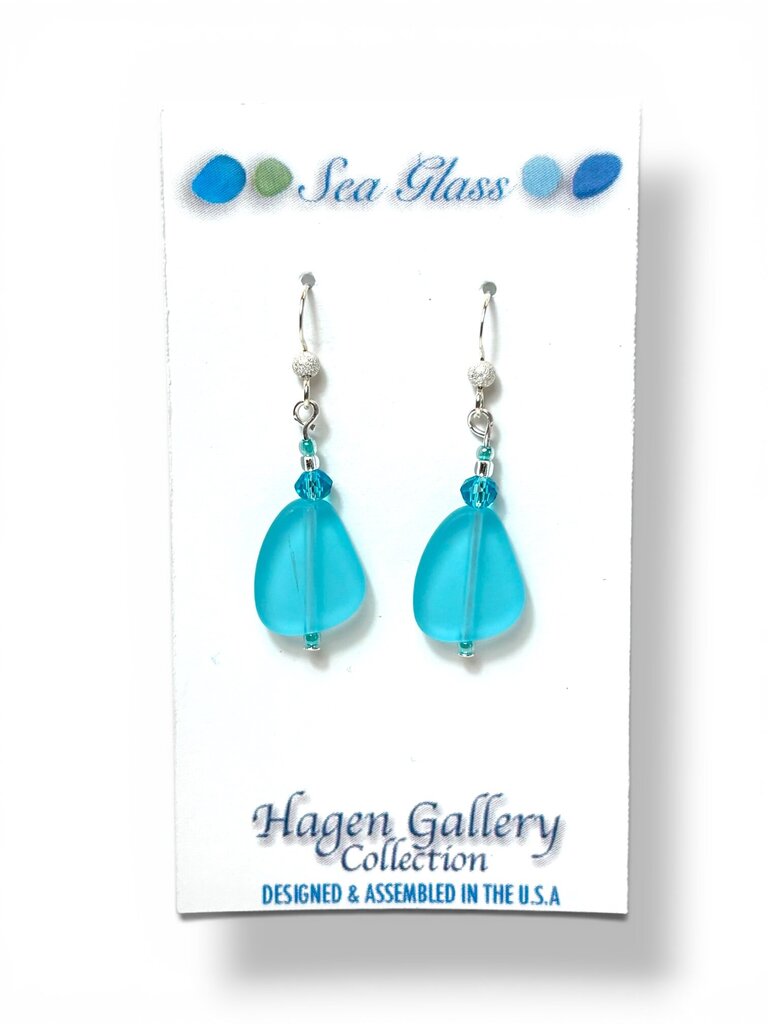 Tumbled Glass Earrings - flgs - Aqua