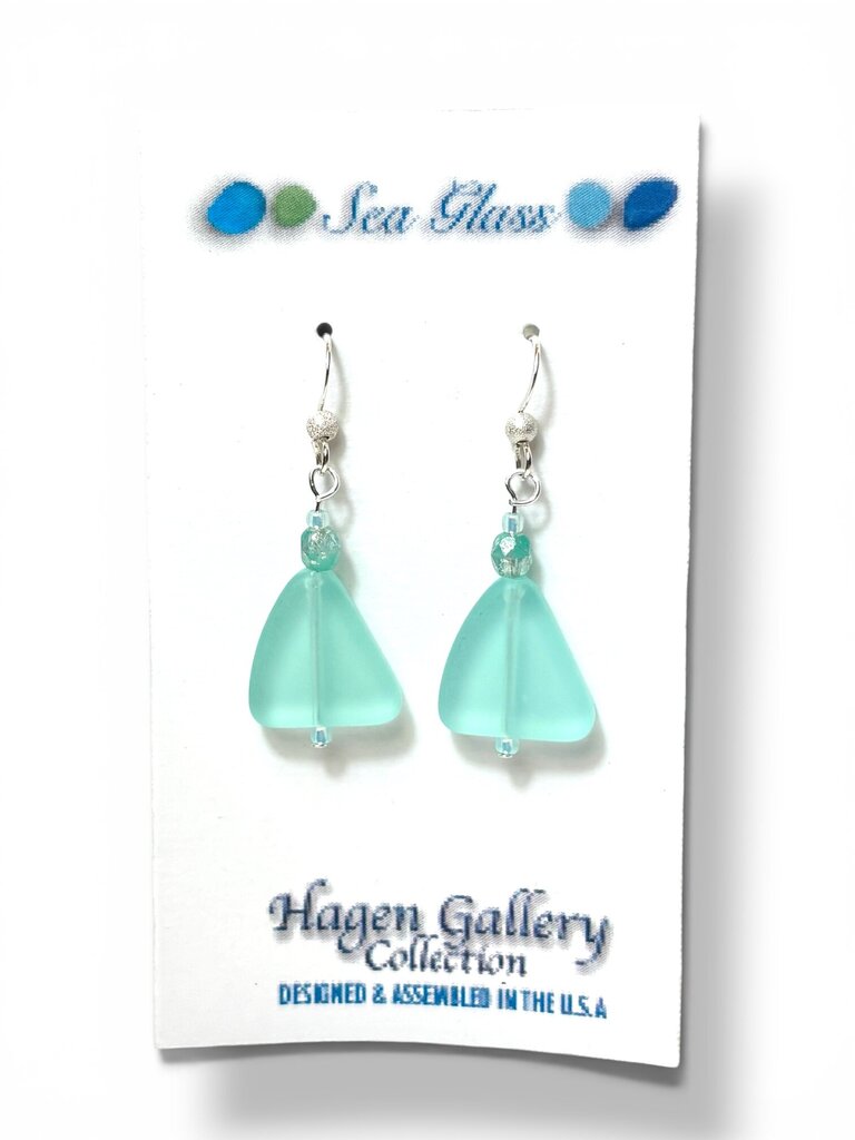 Tumbled Glass Earrings - Triangle - seaf