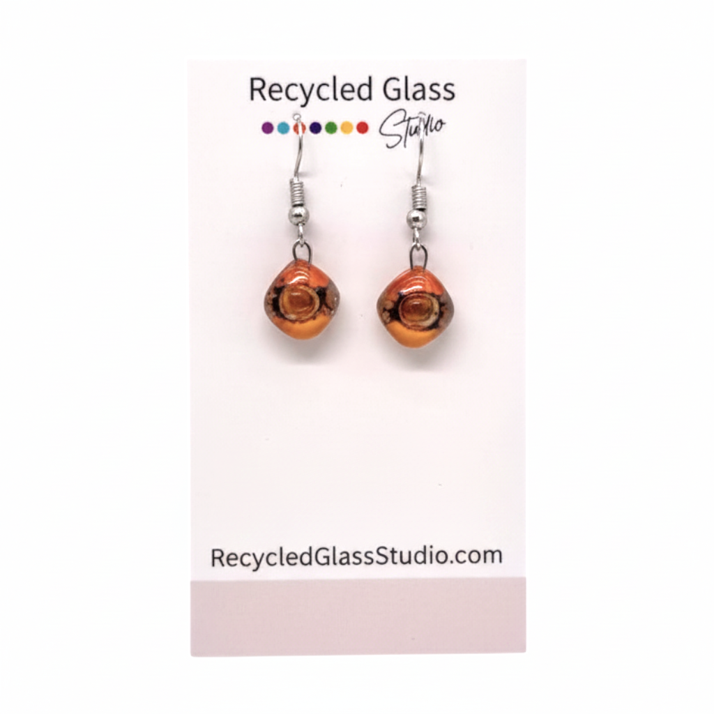 Orange|Brown Round Diamond Fused Glass Dangles