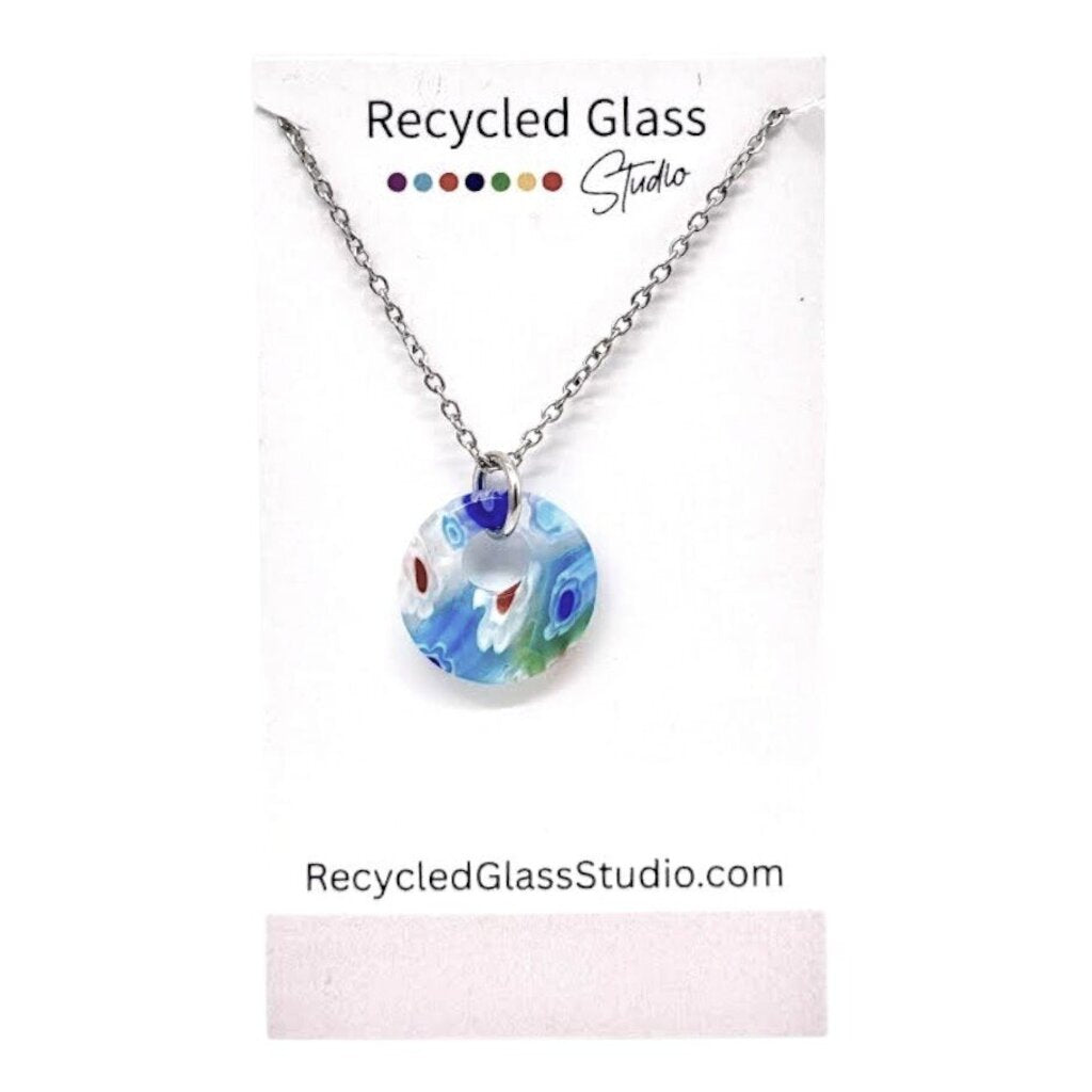Colorful Millefiori Donut Fused Glass Necklace