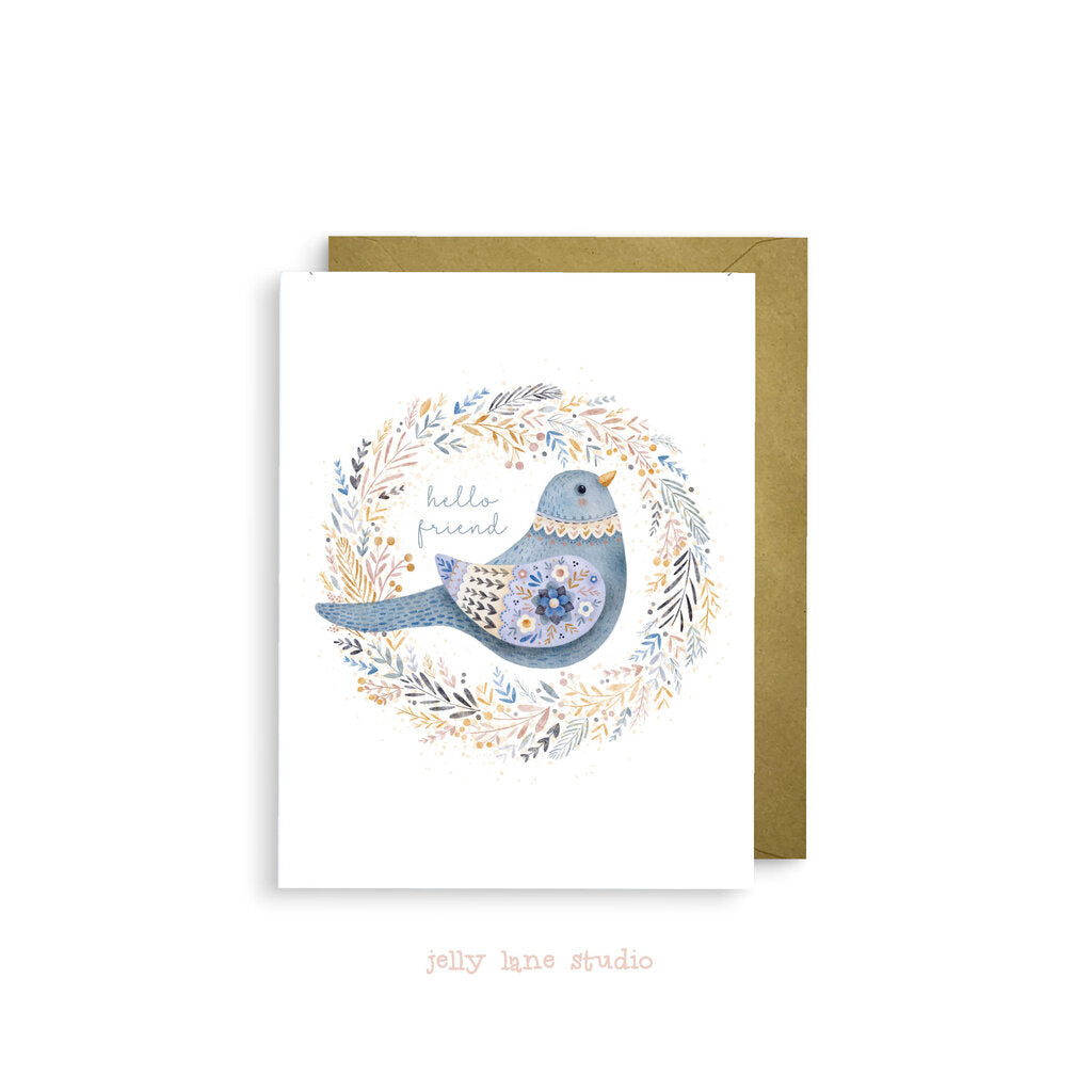 BLUE BIRD WREATH A2 CARD