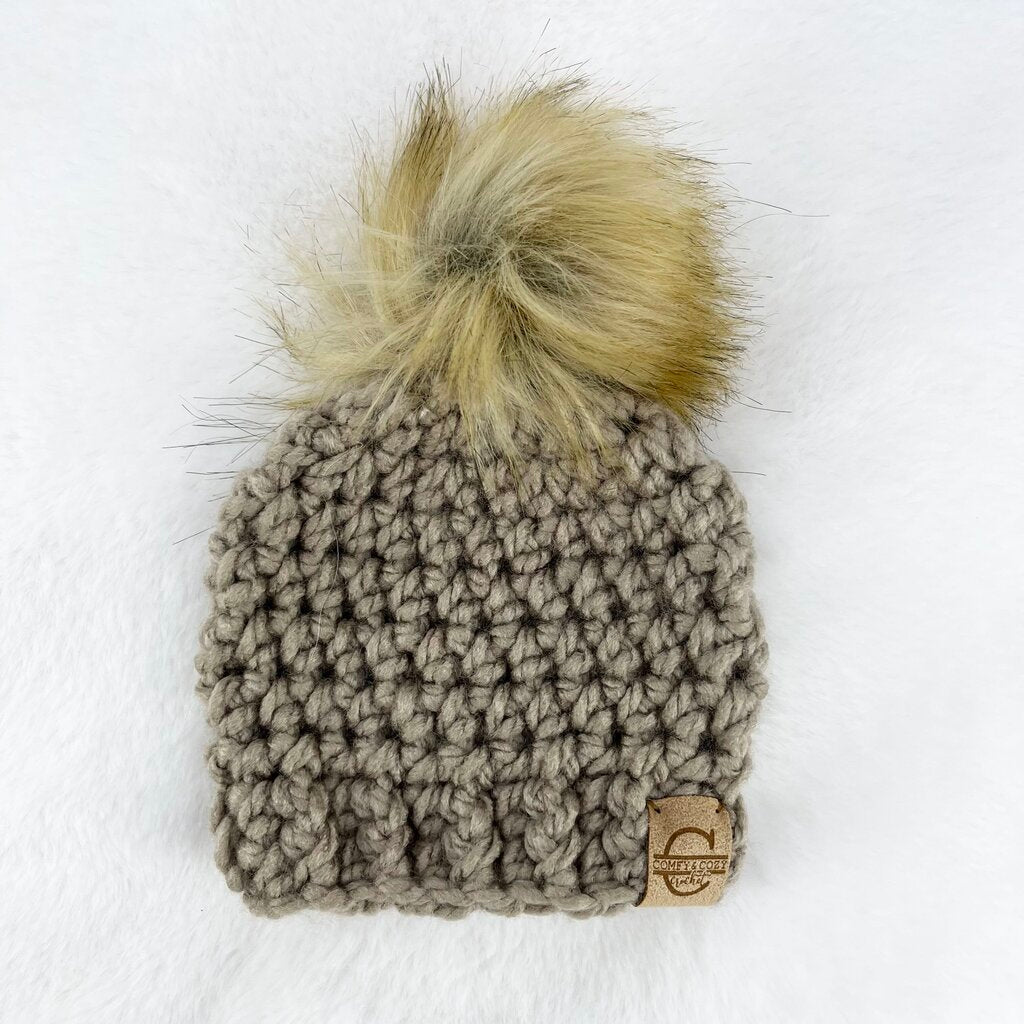 Pom Pom Hat (0-3 month) - Taupe