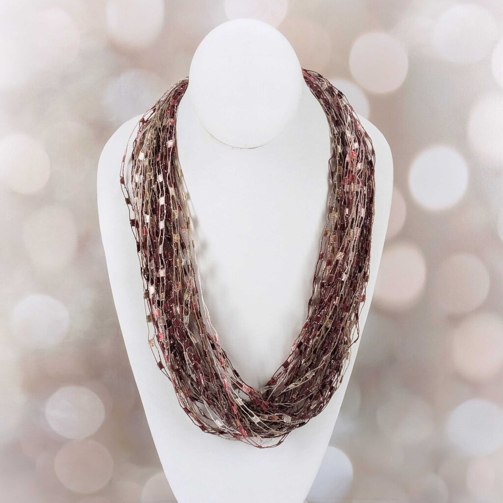 CLOSE OUT SALE Ribbon Necklace - Chocolate Cherry Chip