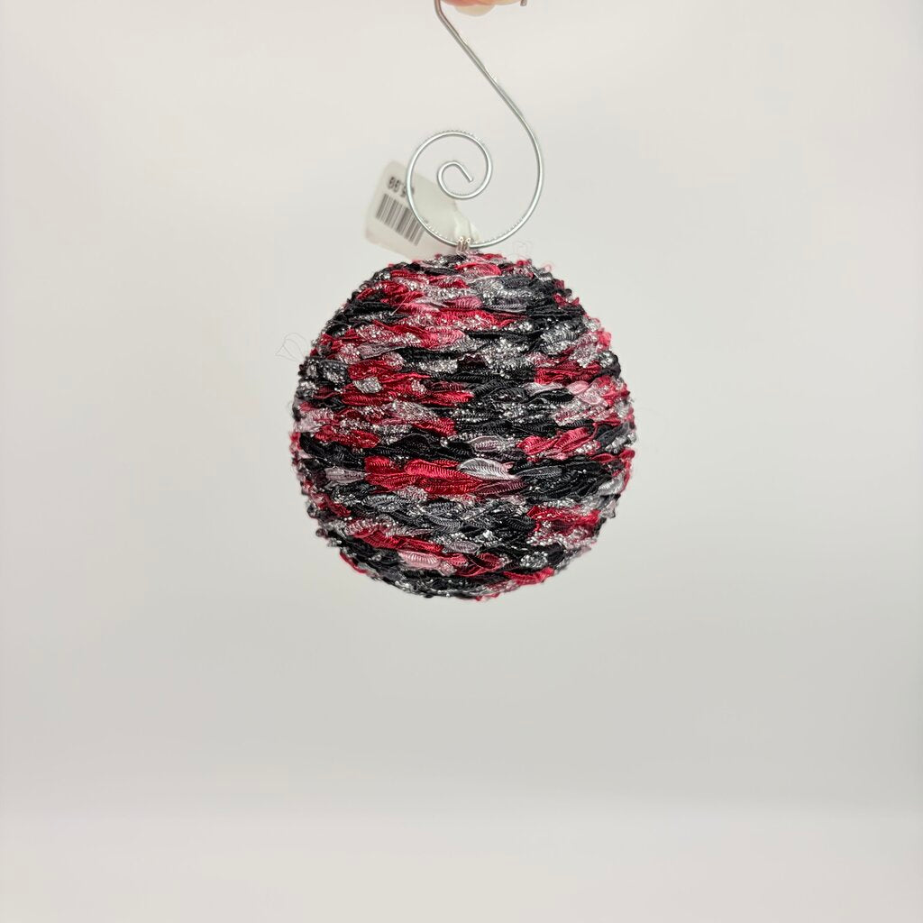 mini ornament crocheted red black and silver