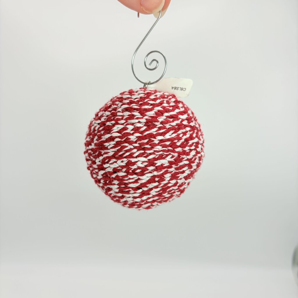 Shatterproof Christmas ornament crochet red and white twine