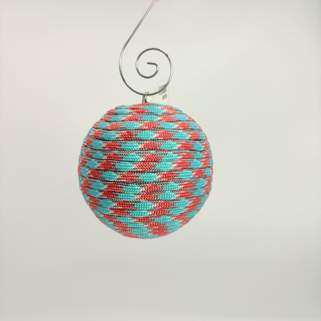 Shatterproof Christmas ornament red and aqua paracord