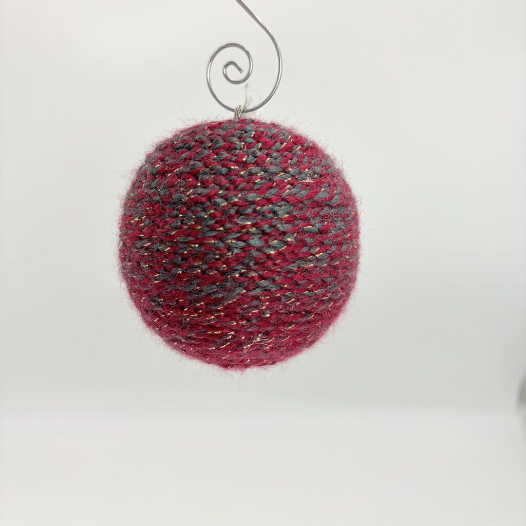 Red grey and gold crochet shatterproof ornament