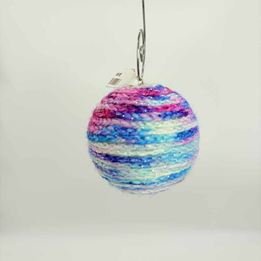Mini pink purple teal sparkle crochet shatterproof ornament