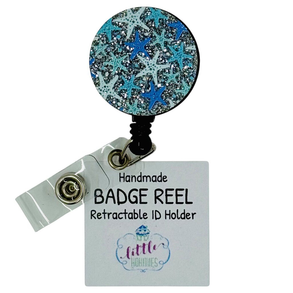 Acrylic Badge Reel - Glitter Starfish