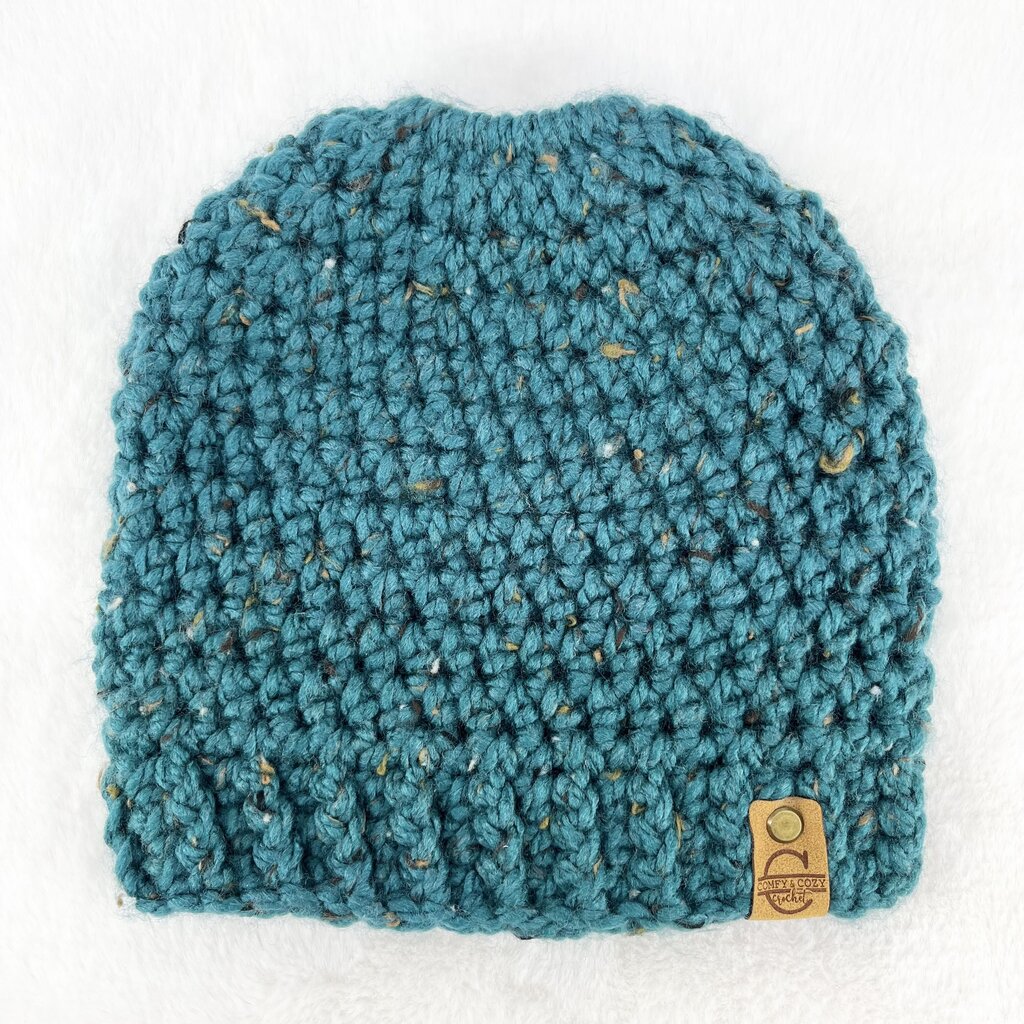 Messy Bun Hat - Tweed Teal