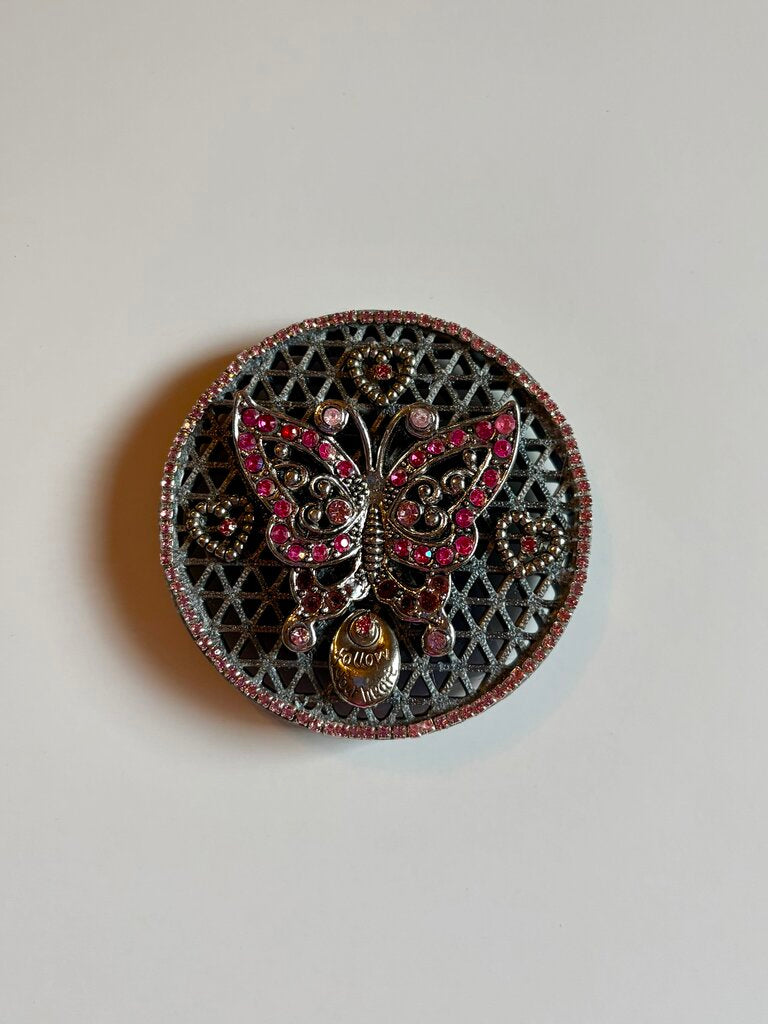 3 X 3 GRAY MAGNET w/ silver & pink rhinestone BUTTERFLY