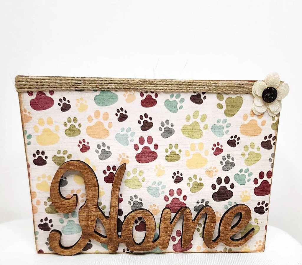 Shelf sitter- Paw prints decoupage (Home)