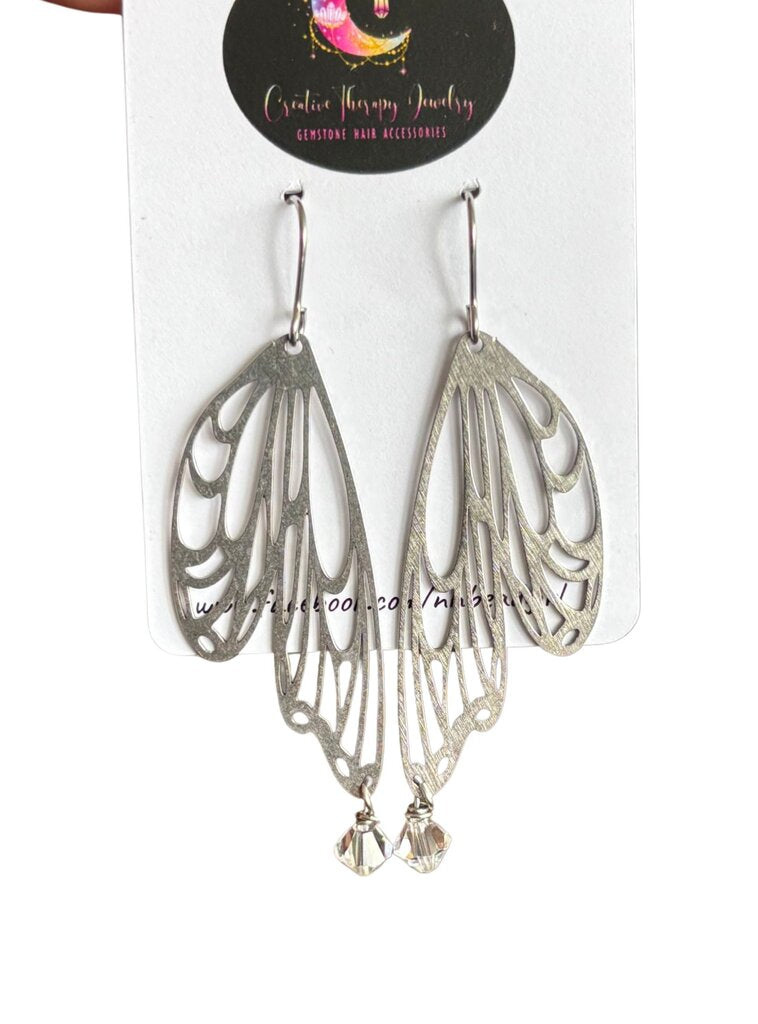 Stainless steel wing with crystal