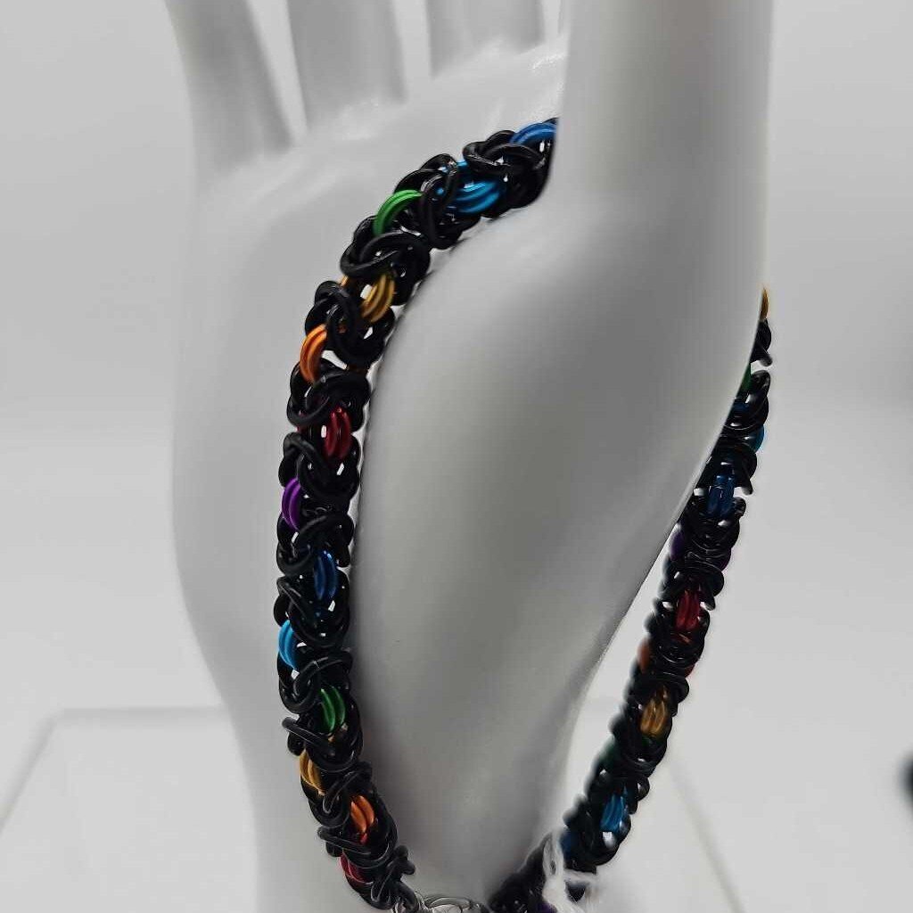 7.5 inch Black Rainbow Byzantine Bracelet