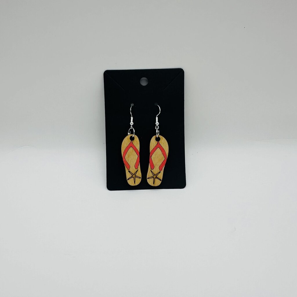 Flip Flop with starfish red strap earrings