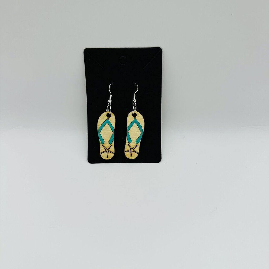 Flip Flop with starfish teal strap earrings