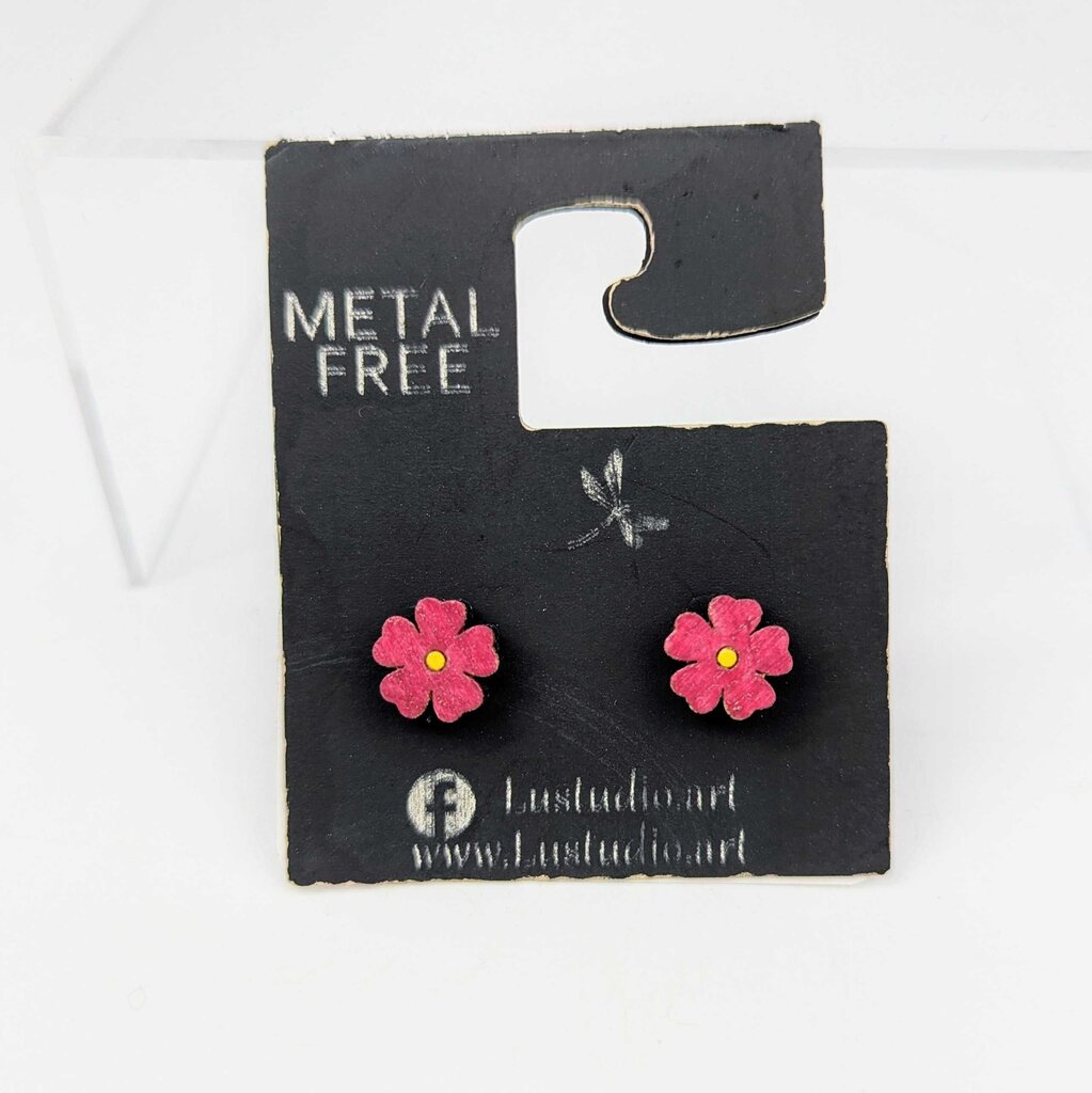 Earrings Stud Metal Free - Flower Pink and Yellow