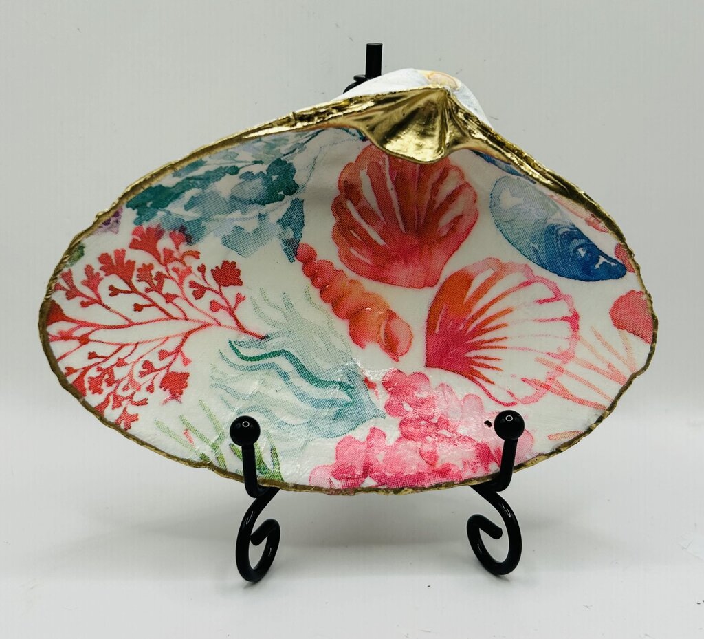 Colorful Shells & Coral Clam Dish from Salisbury, MA